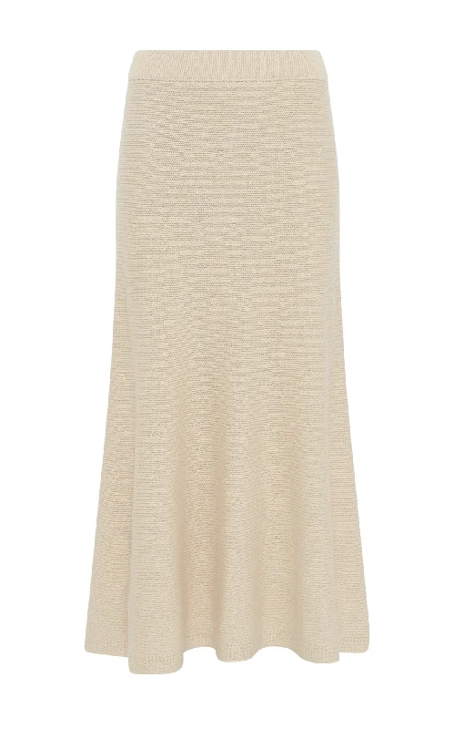 Titan Knit Midi Skirt in Ivory Cashmere linen skirt breathable