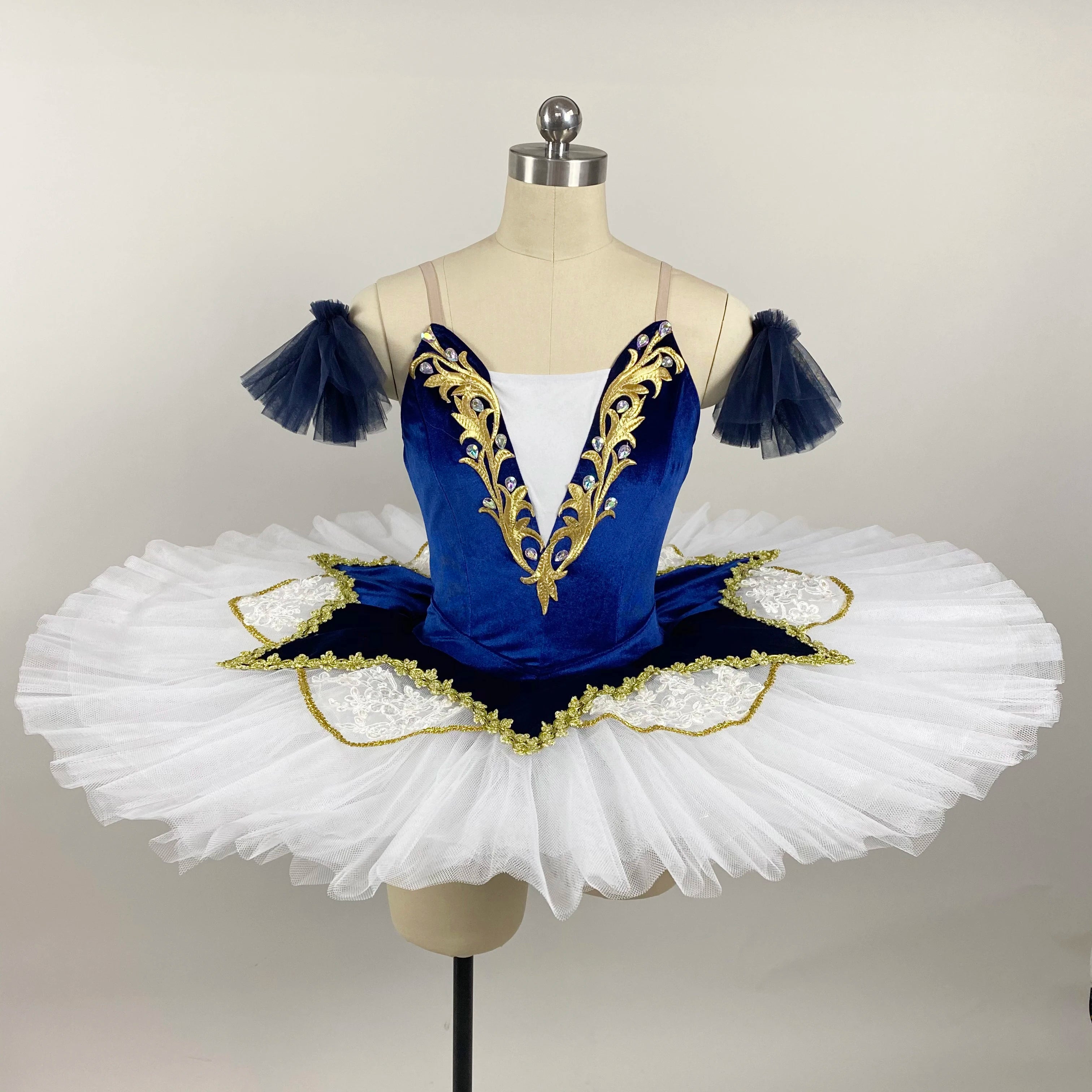 TT6690 DEBUT Pre-Professional Blue Velvet Bodice with Pancake Tutu Skirt- Adult and Childs Sizes floral skirt print