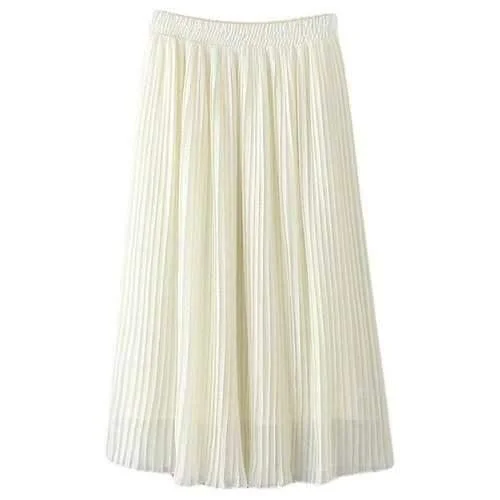 Stylish High Waisted Pleated Chiffon Women's Skirt - White L velvet skirt luxury