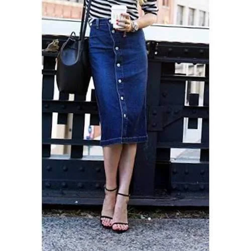 Stylish Blue Single-Breasted Denim Women's Skirt - Blue L wool skirt warm