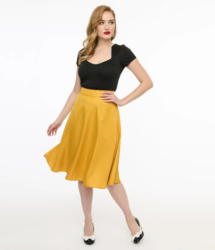 Unique Vintage 1950s Yellow High Waist Vivien Swing Skirt cashmere skirt soft