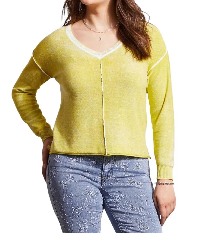 V-Neck Sweater In Apple Green-Tribal Terry Terry Cloth Terry Knit