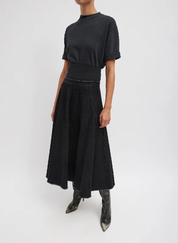Vintage Black Denim Pintucked Denim Skirt maxi skirt elegant