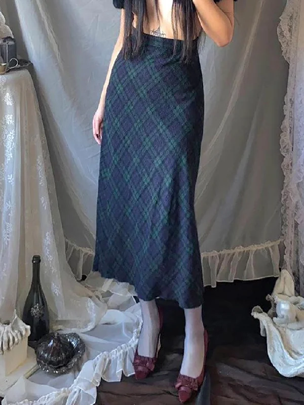 Vintage Plaid High-Waisted Midi Skirt summer skirt style