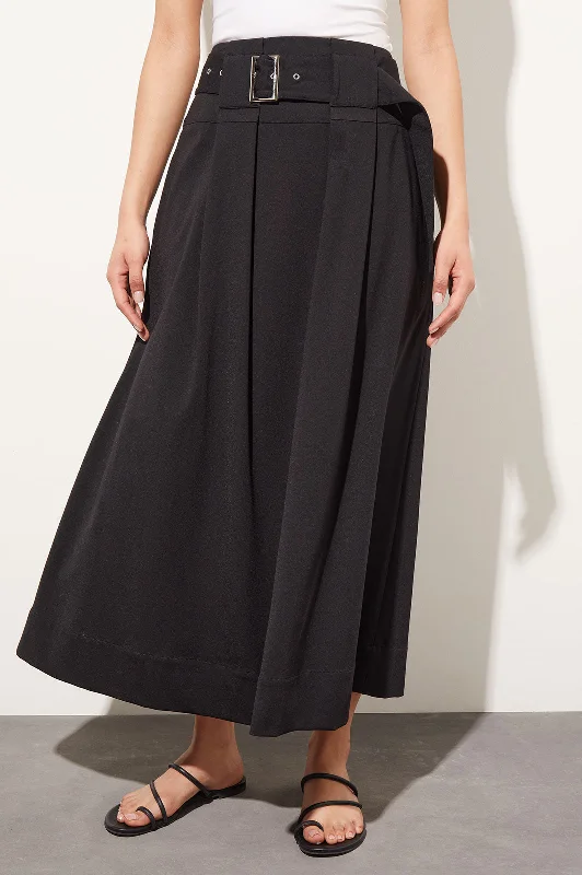 Wide Buckle A-Line Midi Skirt - Stretch Ponte, Black silk skirt luxurious