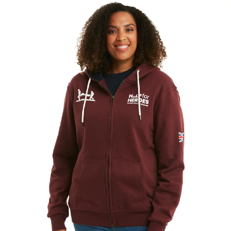 Burgundy Heritage Zipped Hoody Hoodie with Embroidery Detailed Premium