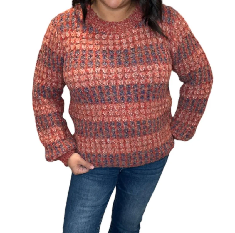 Winter Cozy Stripe Sweater In Orange/purple Oversized Loose Flowy