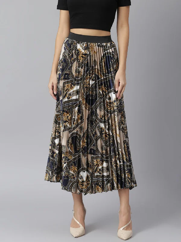 Women's Pleated Skirt With Chain Print - Stylestone cashmere skirt plush
