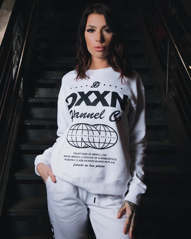 Women's Black Tech Crewneck Sweatshirt - White Hoodie with Color Block Contrast Stylish Women's Black Tech Crewneck Sweatshirt - White Hoodie with Color Block Contrast Stylish