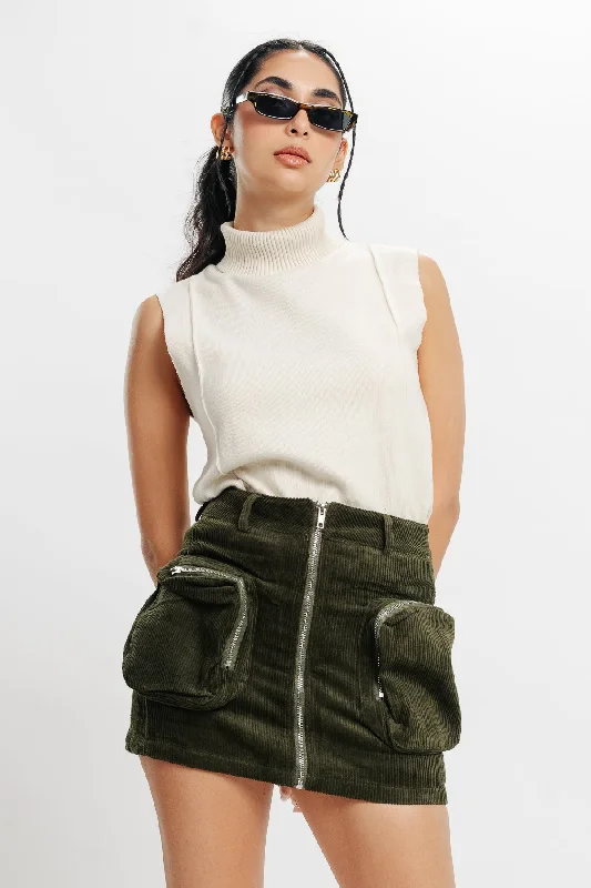 Olive Green Cargo Corduroy Skirt silk skirt elegant