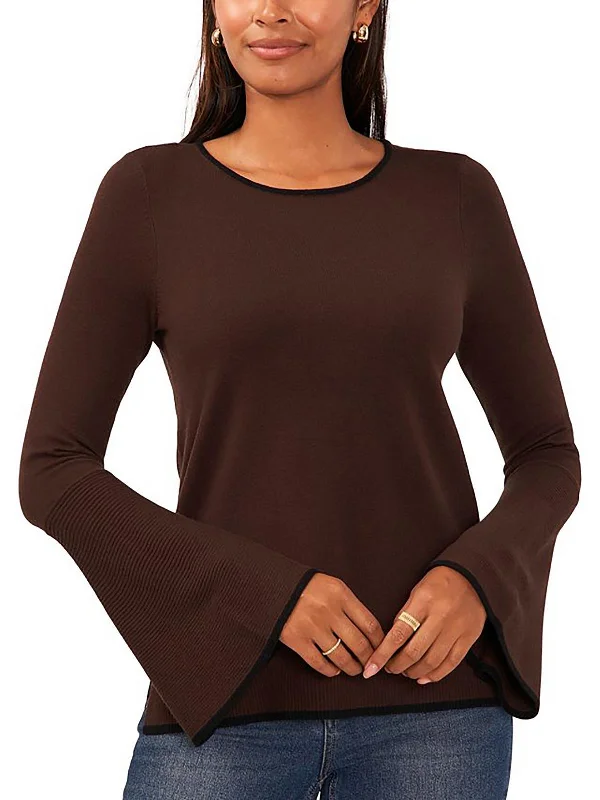 Womens Side Slit Long Sleeve Crewneck Sweater Transparent Opaque Sheer