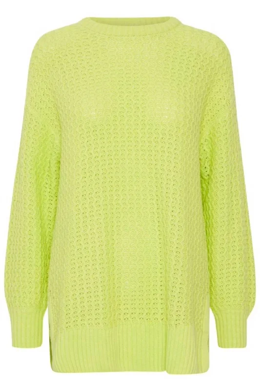 Women's Split Hem Sweater In Lime Stylish Fashionable Trendy