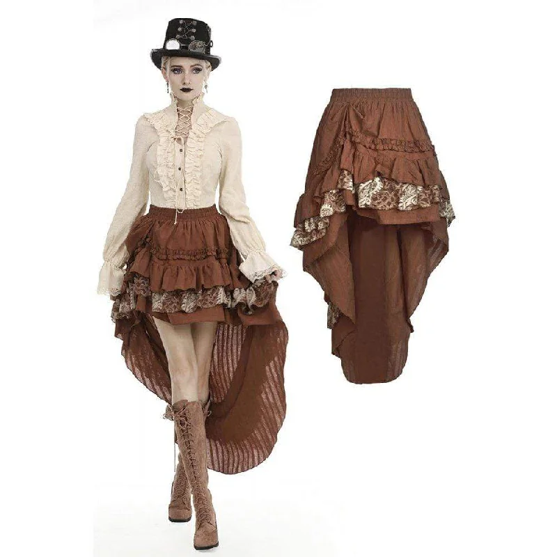 Women's Vintage Ruffles Irregular Skirts linen skirt relaxed