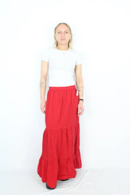 Zara - Red Tiered Skirt velvet skirt rich